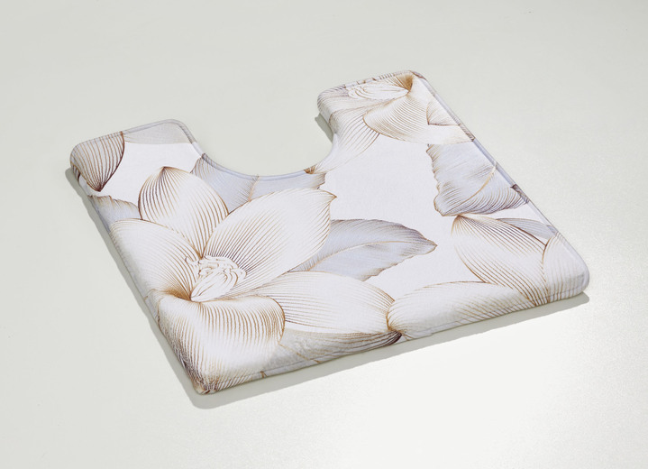 Badgarnituren - Traumhaft weiche Badgarnitur mit Bandeinfassung, in Größe 100 (Vorleger halbrund, 50x 80 cm) bis 112 (Motiv-WC-Deckelbezug, 47x 50 cm), in Farbe MULTICOLOR Ansicht 6