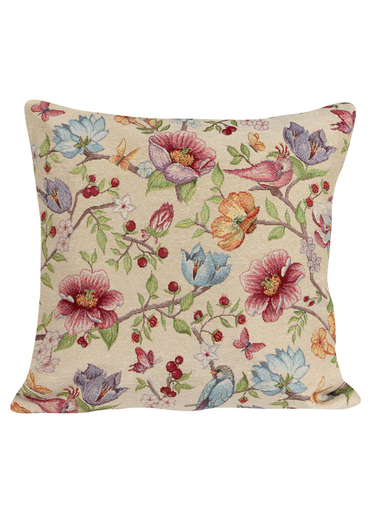 Dekokissen & Hüllen - Kissenbezüge aus strapazierfähigem Gobelin, in Farbe BEIGE, in Ausführung Blüten