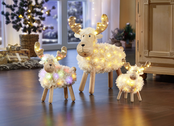 Weihnachtliche Dekorationen - Beleuchtetes Rentier aus Holz, in Farbe WEISS-BUNT, in Ausführung groß Ansicht 2