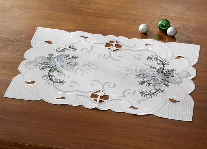 Heimtextilien - Bestickte Tisch- und Raumdekoration, in Größe 101 (Deckchen, 35x 50 cm) bis 404 (Kissenbezug, 40x 40 cm), in Farbe SEKT-GRAU Ansicht 1