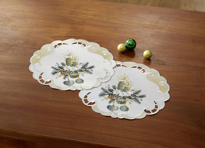 Heimtextilien - Bestickte Tisch- und Raumdekoration, in Größe 101 (Deckchen, 35x 50 cm) bis 404 (Kissenbezug, 40x 40 cm), in Farbe SEKT-GRAU Ansicht 17