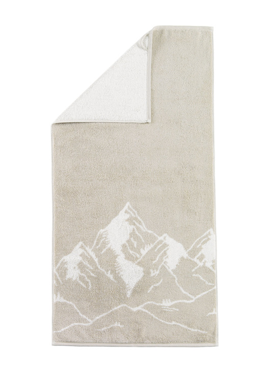 Frottier Handtücher - Frottier-Serie mit eingewebtem Bergpanorama, in Größe 200 (1 Handtuch, 50x100 cm) bis 201 (2 Gästehandtücher, 30x 50 cm), in Farbe NATUR Ansicht 1