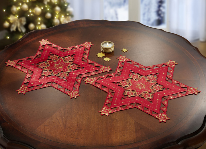 Tischdecken - Bestickte, festliche Tischdekoration, in Größe 120 (2 Sterne, ø 20 cm) bis 185 (Stern, ø 85 cm), in Farbe WEISS-SILBER Ansicht 8