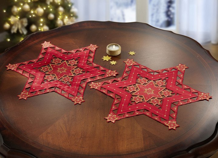 Tischdecken - Bestickte, festliche Tischdekoration, in Größe 120 (2 Sterne, ø 20 cm) bis 185 (Stern, ø 85 cm), in Farbe SEKT-GOLD Ansicht 9