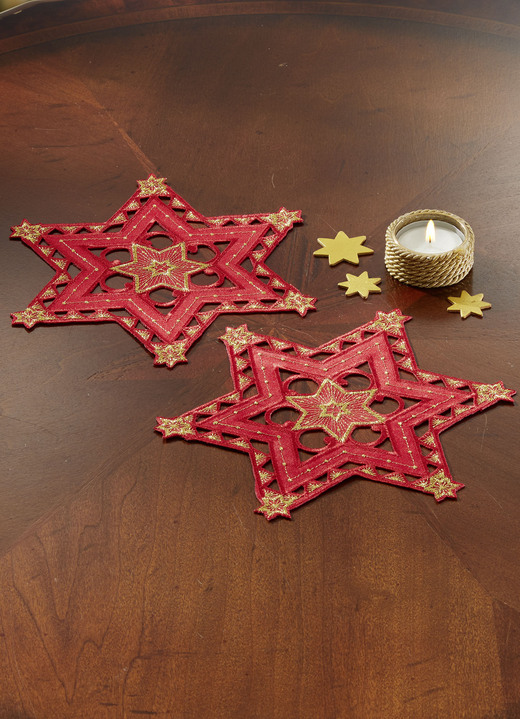 Tischdecken - Bestickte, festliche Tischdekoration, in Größe 120 (2 Sterne, ø 20 cm) bis 185 (Stern, ø 85 cm), in Farbe WEISS-SILBER Ansicht 7