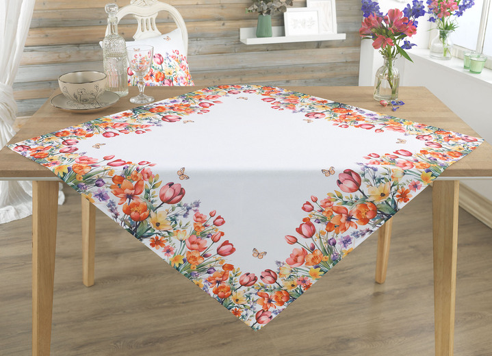 Heimtextilien - Tisch- und Raumdekoration mit Blumenwiesen-Motiv, in Größe 101 (Deckchen, 35x 50 cm) bis 404 (Kissenbezug, 40x 40 cm), in Farbe WEISS-BUNT Ansicht 3