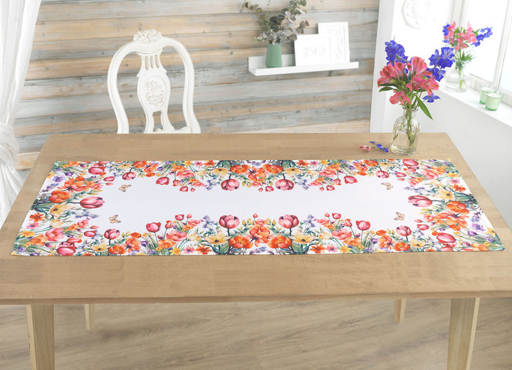 Heimtextilien - Tisch- und Raumdekoration mit Blumenwiesen-Motiv, in Größe 101 (Deckchen, 35x 50 cm) bis 404 (Kissenbezug, 40x 40 cm), in Farbe WEISS-BUNT Ansicht 2