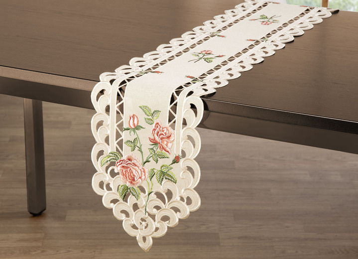 Heimtextilien - Tisch- und Raumdekoration mit Rosendessin, in Größe 101 (Läufer oval, 35x 70 cm) bis 404 (Kissenbezug, 40x 40 cm), in Farbe BUNT Ansicht 6