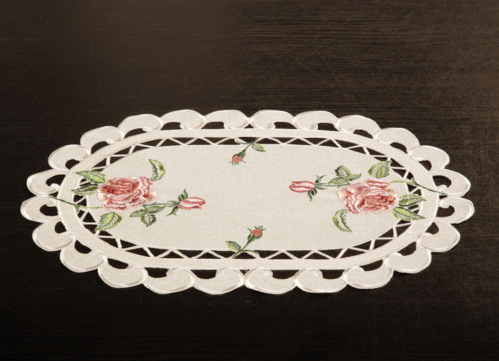 Heimtextilien - Tisch- und Raumdekoration mit Rosendessin, in Größe 101 (Läufer oval, 35x 70 cm) bis 404 (Kissenbezug, 40x 40 cm), in Farbe BUNT Ansicht 3