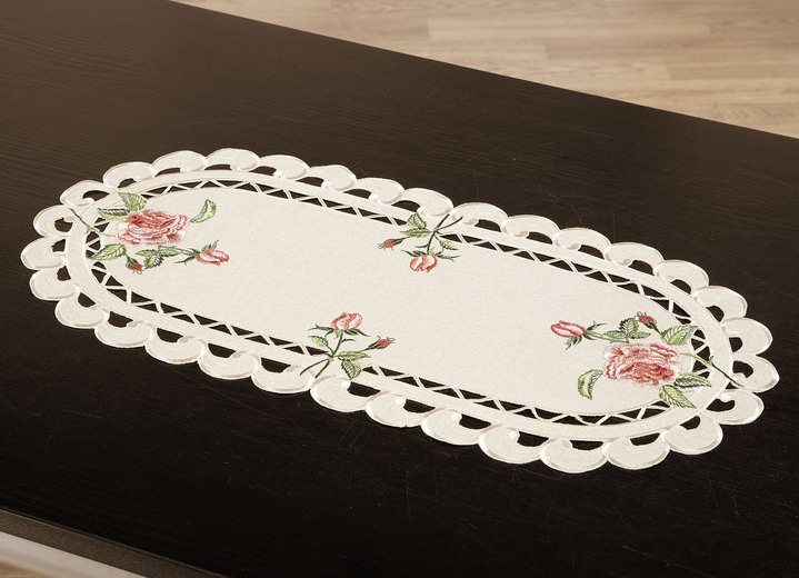 Heimtextilien - Tisch- und Raumdekoration mit Rosendessin, in Größe 101 (Läufer oval, 35x 70 cm) bis 404 (Kissenbezug, 40x 40 cm), in Farbe BUNT Ansicht 4