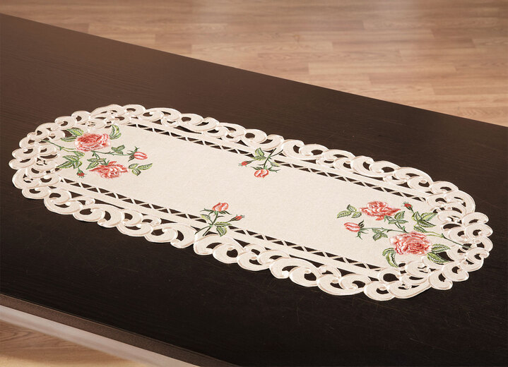 Heimtextilien - Tisch- und Raumdekoration mit Rosendessin, in Größe 101 (Läufer oval, 35x 70 cm) bis 404 (Kissenbezug, 40x 40 cm), in Farbe BUNT Ansicht 5