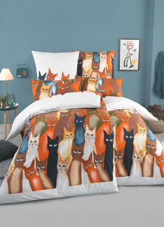 Wohnen - Beidseitig bedruckte Bettwäsche-Garnitur, in Größe 111 (40x80 cm + 135x200 cm) bis 115 (80x80 cm + 155x220 cm), in Farbe MULTICOLOR