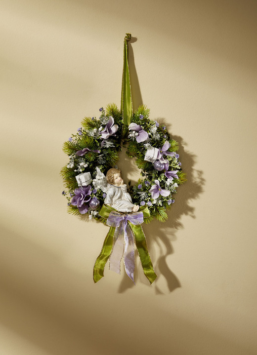Gestecke & Kränze - Wandkranz mit Engel, in Farbe GRÜN-FLIEDER