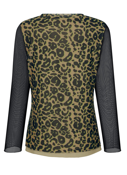 Shirts - Shirt mit Netz-Jersey, in Größe 040 bis 050, in Farbe SCHWARZ-CAMEL-APFELGRÜN Ansicht 4