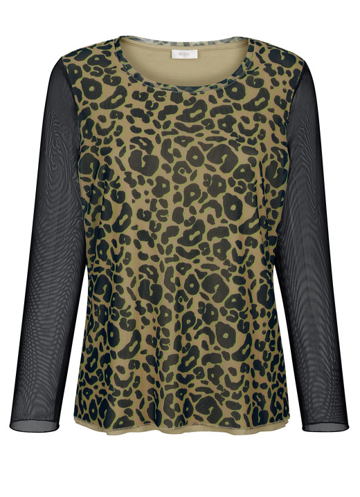 Shirts - Shirt mit Netz-Jersey, in Größe 040 bis 050, in Farbe SCHWARZ-CAMEL-APFELGRÜN Ansicht 3