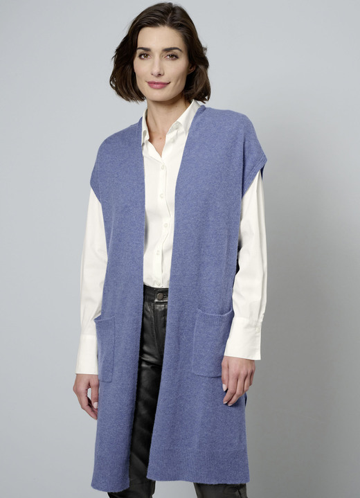 Pullover & Strickmode - Long-Strickweste aus Kaschmir Ansicht 1 Pullover & Strickmode - Long-Strickweste aus Kaschmir, in Größe 038 bis 052, in Farbe JEANSBLAU Ansicht 1