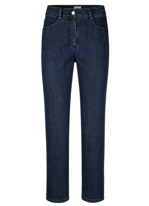 Hosen - Knöchellange Jeans in 5-Pocket-Form, in Größe 019 bis 052, in Farbe DUNKELBLAU Ansicht 1