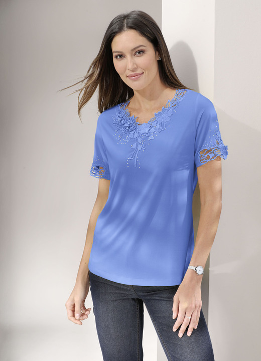 Shirts mit Strass - Shirt mit floraler Spitze in 5 Farben, in Größe 036 bis 052, in Farbe GELB Ansicht 5