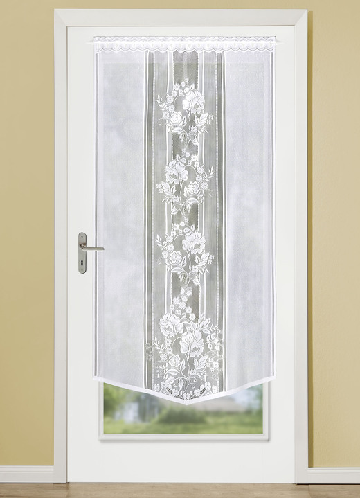 Klassisch - Fenster- und Türbehang mit Stangendurchzug, in Größe 309 (Fensterbehang, H 80xB40 cm) bis 349 (Türbehang, H180xB90 cm), in Farbe WEISS Ansicht 1