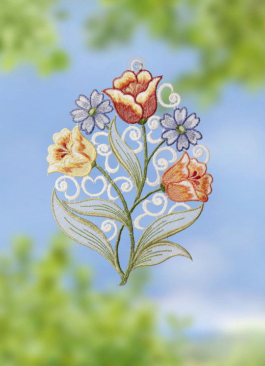 Heimtextilien - Fensterbild aus echter Plauener Spitze, in Farbe BUNT