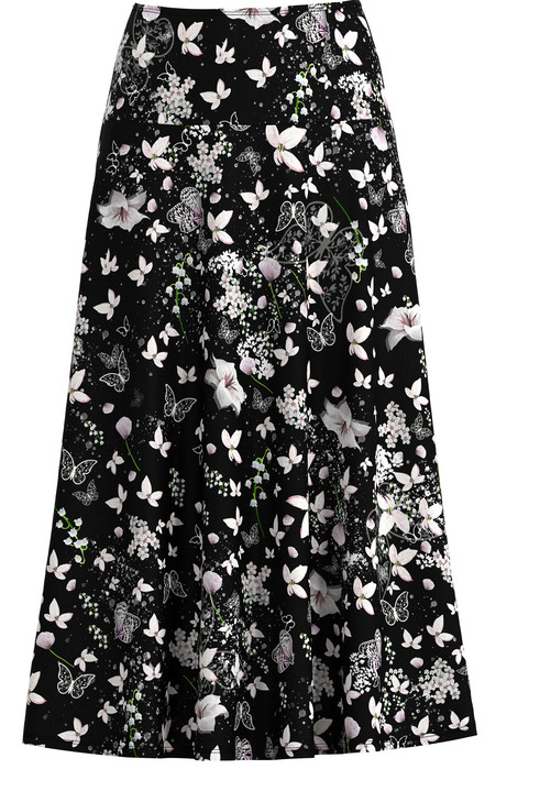 Gemustert - Rock mit figurgünstiger Passe Ansicht 2 Gemustert - Rock mit figurgünstiger Passe, in Größe 018 bis 054, in Farbe SCHWARZ-ECRU-ROSA-BUNT Ansicht 2