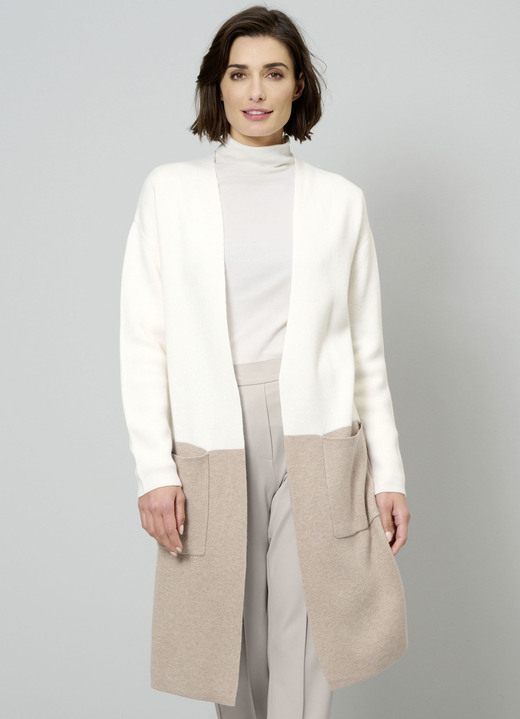 Strickjacken - Long-Strickjacke mit Kaschmir, in Größe 038 bis 052, in Farbe ECRU-TAUPE Ansicht 1