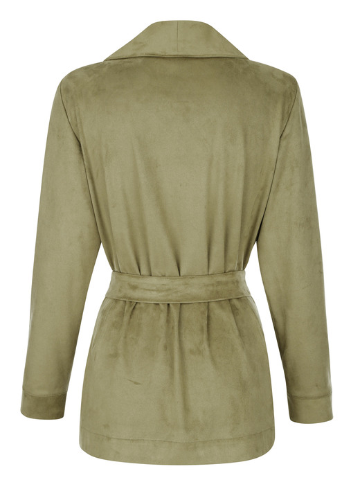 Lederimitatjacken - Longblazer mit Schalkragen, in Größe 038 bis 052, in Farbe OLIV Ansicht 4