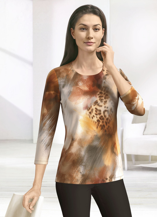 3/4-Arm - Shirt mit Allover-Dessin 3/4-Arm - Shirt mit Allover-Dessin, in Größe 036 bis 052, in Farbe BRAUN-GELB-TERRAKOTTA