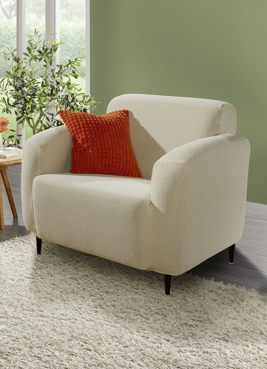 Sessel- & Sofaüberwürfe - Stretchbezüge mit Struktur, in Größe 101 (Sesselbezug) bis 111 (Stuhlbezug, 2er-Set), in Farbe CAMEL Ansicht 5