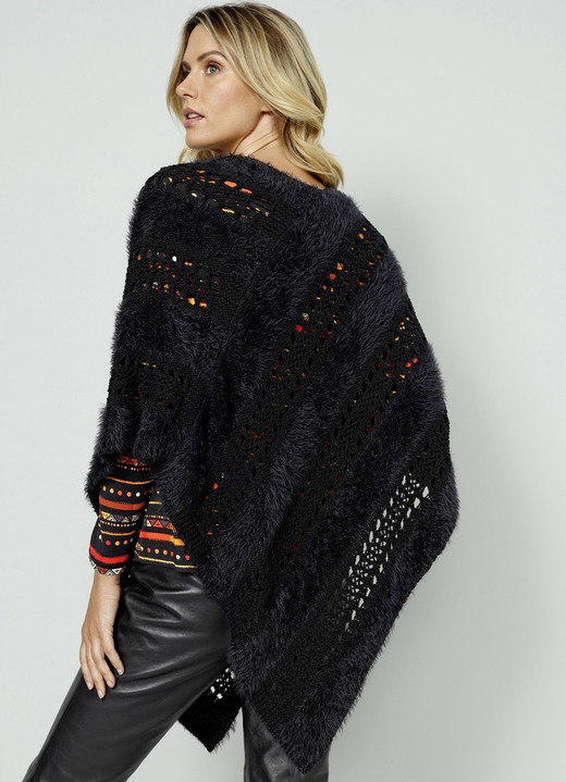 Ponchos - Poncho in Garnmix, in Größe 001(38-44) bis 002(46-52), in Farbe SCHWARZ Ansicht 2