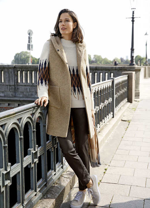 Lang - Longweste mit Druckerleiste, in Größe 038 bis 052, in Farbe BEIGE MELIERT Ansicht 1