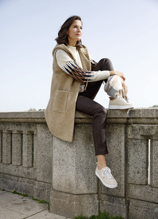 Lang - Longweste mit Druckerleiste, in Größe 038 bis 052, in Farbe BEIGE MELIERT Ansicht 2