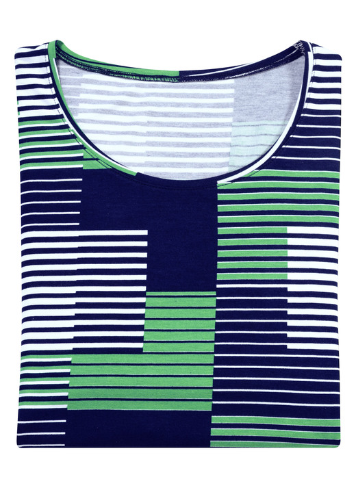 Kurzarm - Shirt mit Rundhalsausschnitt in 3 Farben, in Größe 036 bis 052, in Farbe MARINE-BLEU-WEISS Ansicht 3