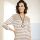 3/4-Arm - Pullover in Ringeldessin – Farbe BEIGE-WEISS – Ansicht 2 3/4-Arm - Pullover in Ringeldessin, in Größe 038 bis 052, in Farbe HELLGRAU-WEISS – Farbe BEIGE-WEISS – Ansicht 2