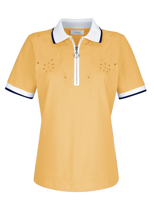 Shirts - Poloshirt mit Cut-Outs in 2 Farben, in Größe 038 bis 052, in Farbe GELB Ansicht 1