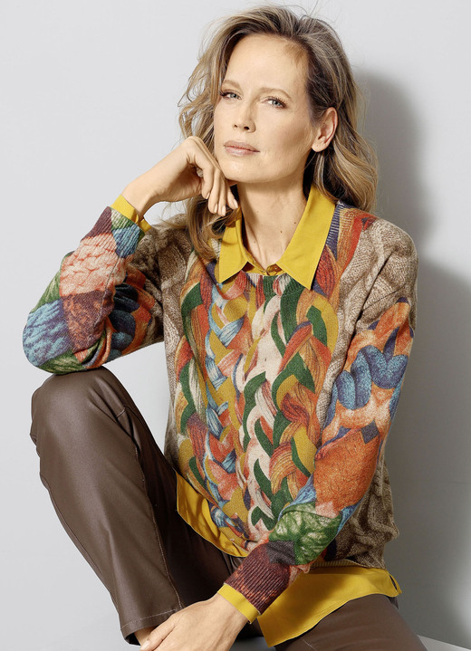 Langarm - Pullover in Grafikdessin, in Größe 038 bis 052, in Farbe MULTICOLOR Ansicht 2