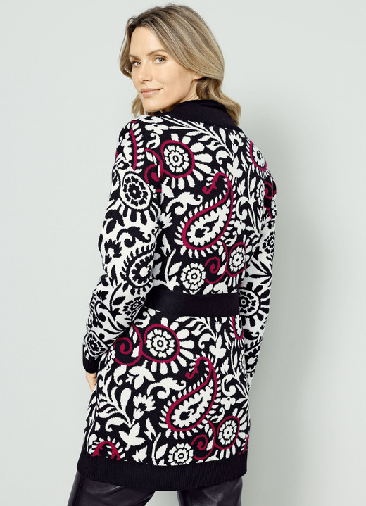 Strickjacken - Strickjacke in Jacquard-Dessin, in Größe 038 bis 052, in Farbe SCHWARZ-WEISS-ROT Ansicht 3