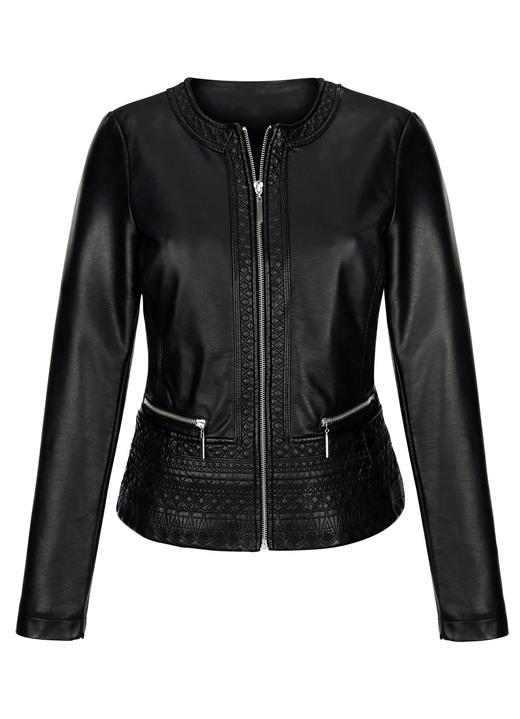 Lederimitatjacken - Blazer mit toniger Stickerei, in Größe 038 bis 052, in Farbe SCHWARZ Ansicht 4