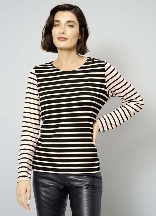 Shirts - Ringelshirt, in Größe 038 bis 052, in Farbe SAND-SCHWARZ Ansicht 1