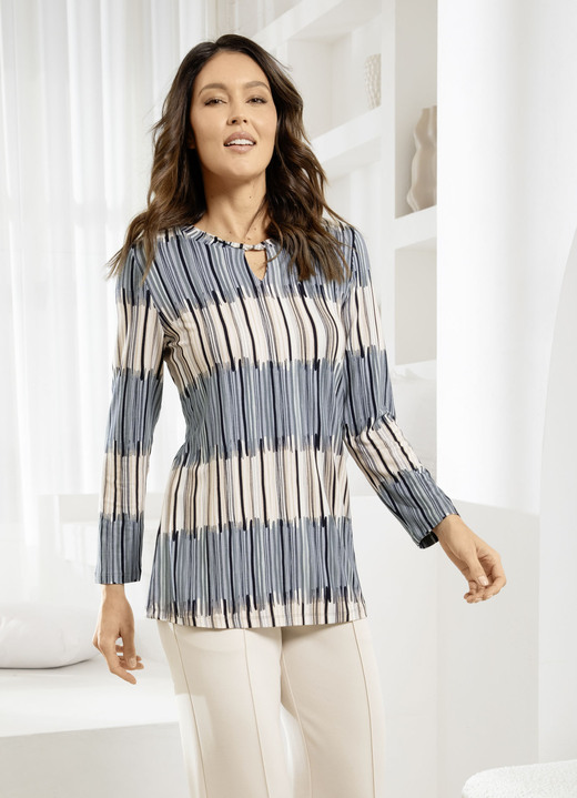 Langarm - Shirt in ausgefallener Verarbeitung, in Größe 038 bis 054, in Farbe GRAU-BEIGE-SCHWARZ Ansicht 5