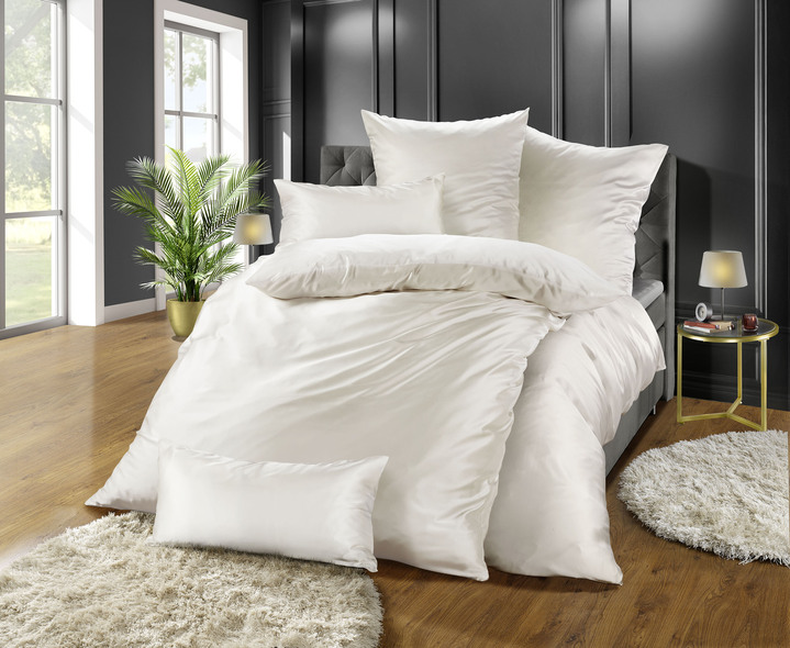 Bettwäschegarnituren - Seiden-Bettwäsche , in Größe 120 (Kissenbezug, 80/ 80 cm) bis 215 (Deckenbezug, 155/220 cm), in Farbe WEISS Ansicht 2