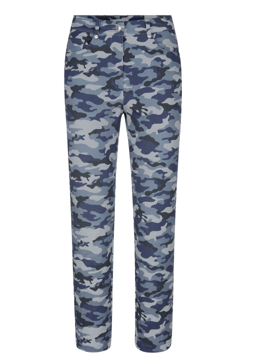 Hosen mit Knopf- und Reißverschluss - Hose mit Camouflage-Dessinierung, in Größe 019 bis 052, in Farbe RAUCHBLAU-MARINE Ansicht 1