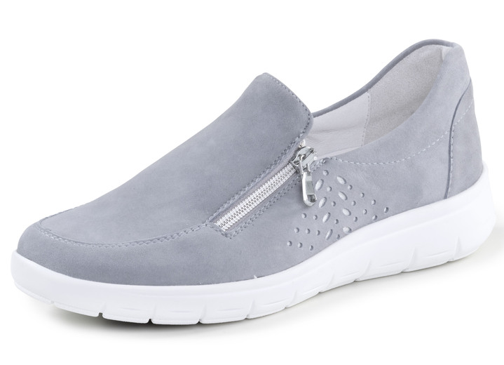 Slipper & Schnürschuhe - ELENA EDEN Slipper aus hochwertigem Veloursleder mit Zier-Perforation, in Größe 3 1/2 bis 8, in Farbe BLEU Ansicht 1