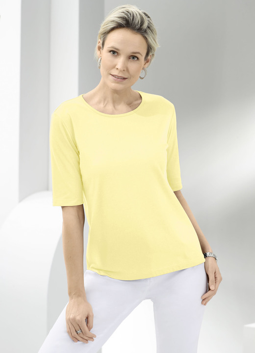 Kurzarm - Shirt mit rundem Halsausschnitt in 10 Farben, in Größe 036 bis 052, in Farbe HELLBLAU Ansicht 4