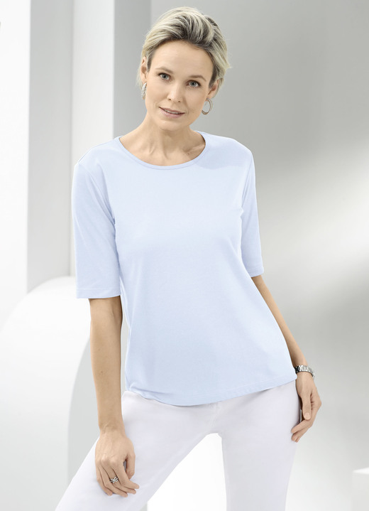 Kurzarm - Shirt mit rundem Halsausschnitt in 10 Farben, in Größe 036 bis 052, in Farbe KHAKI Ansicht 4