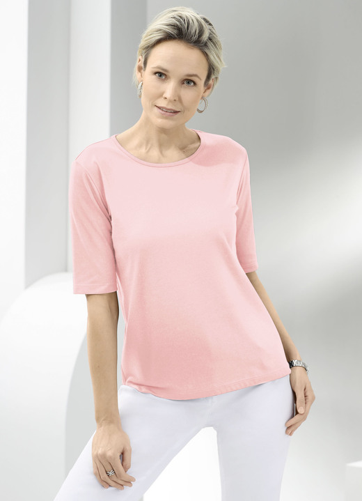 Kurzarm - Shirt mit rundem Halsausschnitt in 10 Farben, in Größe 036 bis 052, in Farbe HELLBLAU Ansicht 6