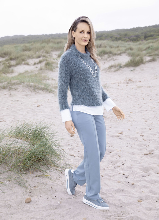 Langarm - Pullover in 2-in-1-Optik, in Größe 036 bis 052, in Farbe DENIM-RAUCHBLAU-SCHWARZ-WEISS Ansicht 3