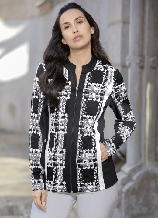 Shirtjacken - Shirtjacke mit praktischen Eingrifftaschen Shirtjacken - Shirtjacke mit praktischen Eingrifftaschen, in Größe 036 bis 052, in Farbe SCHWARZ-WEISS