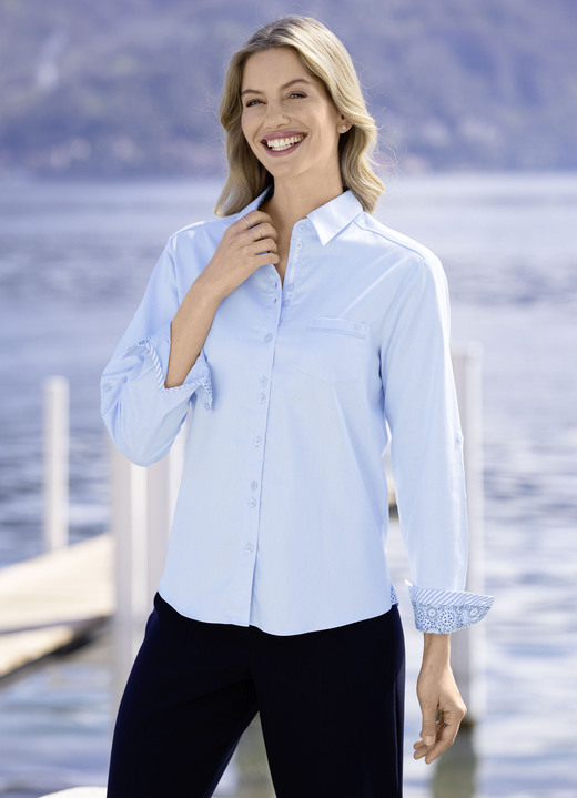Langarm - Bluse mit Hemdkragen, in Größe 036 bis 048, in Farbe BLEU Ansicht 3