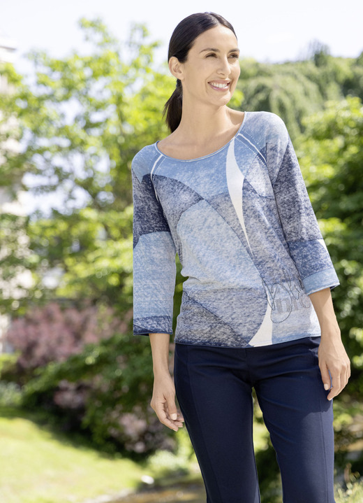 3/4-Arm - Pullover in leichter Batikoptik, in Größe 036 bis 052, in Farbe JEANSBLAU-MULTICOLOR Ansicht 1